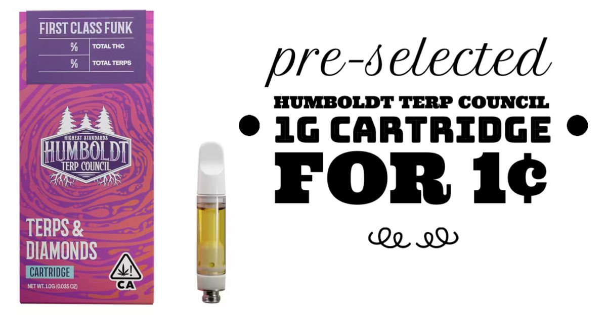 Purchase any two Humboldt Terp Council 1g Cartridges and get a pre-selected Humboldt Terp Council 1g Cartridge for 1¢.
