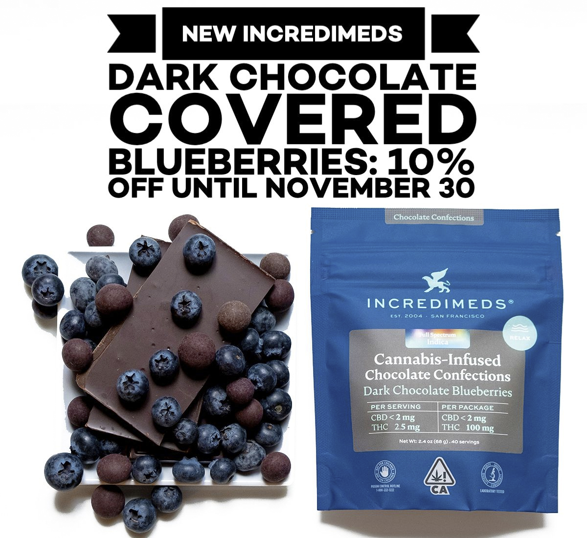 IncrediMeds Dark Chocolate Covered Blueberries