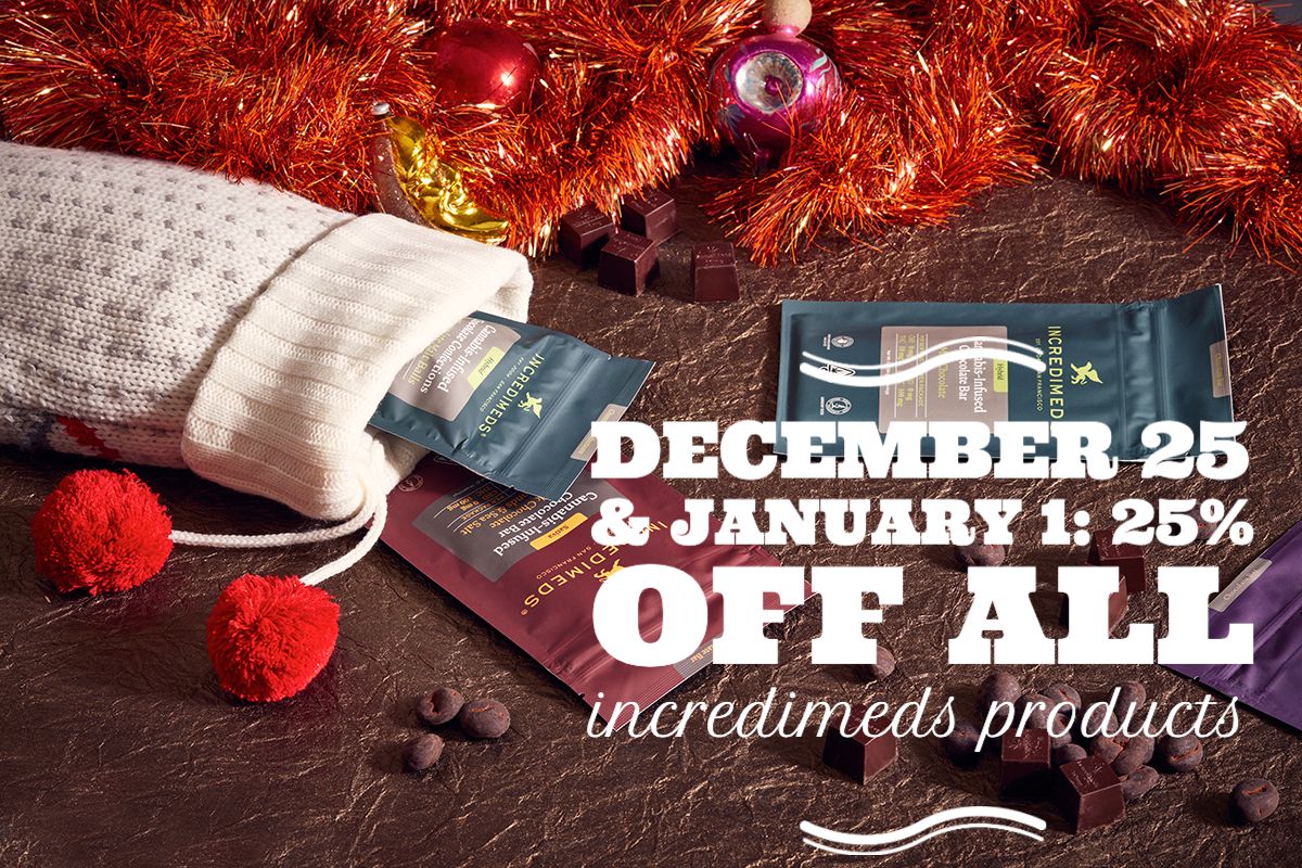 In celebration of Christmas on December 25 and New Year's Day on January 1, all IncrediMeds products are 25% off.