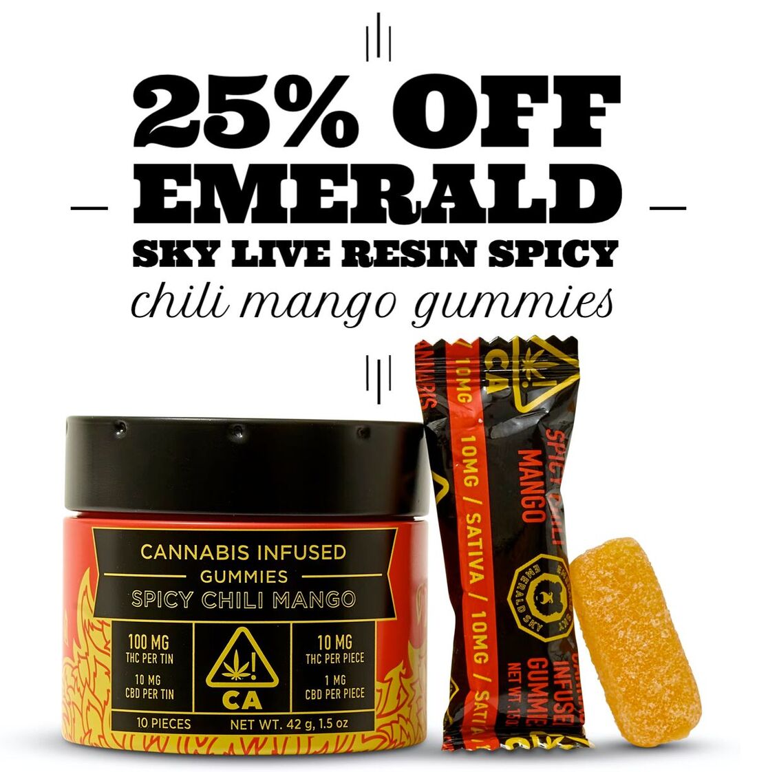 25% Off Emerald Sky Live Resin Spicy Chili Mango Gummies