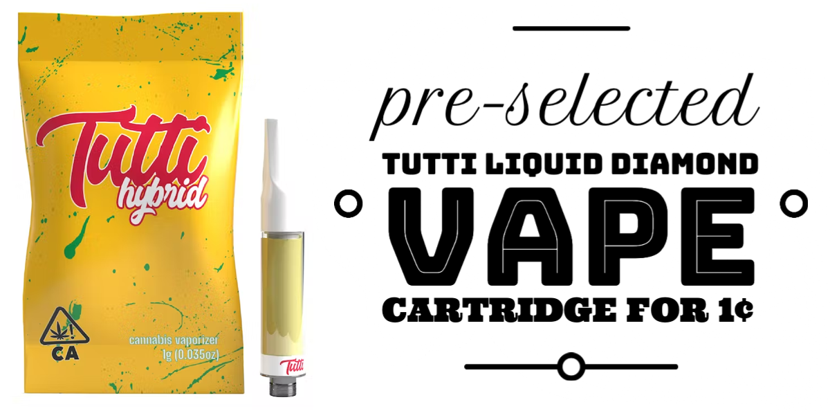 Purchase any two Tutti Liquid Diamond Vape Cartridges and get a pre-selected Tutti Liquid Diamond Vape Cartridge for 1¢.