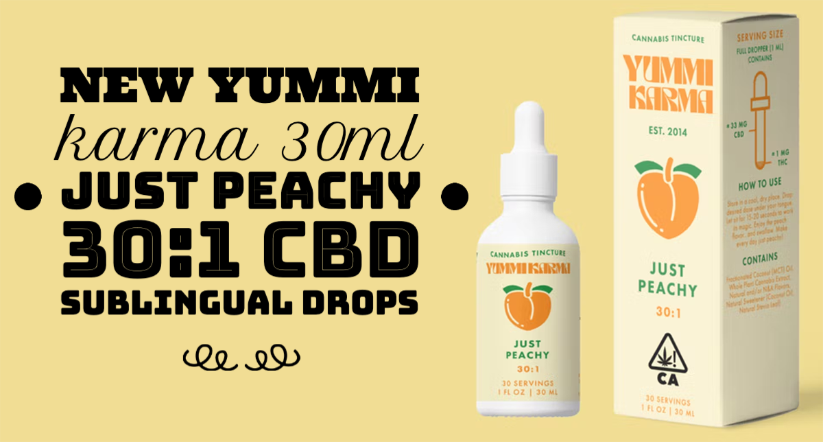 New Yummi Karma 30ml Just Peachy 30:1 CBD Sublingual Drops now available for $60 + tax